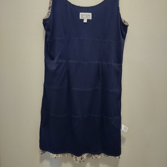 Bethany Size 10 Dress Geometric Layered Sleeveless Shift Navy Blue Tan Dress - Picture 6 of 11